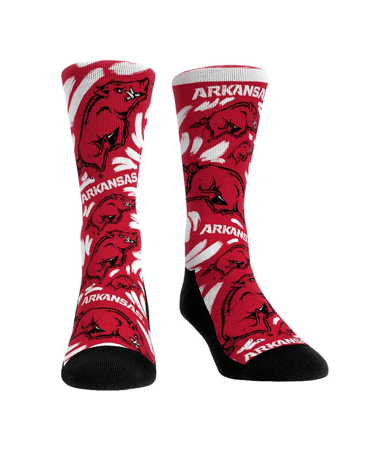 Rock 'em Men's And Women's  Socks Arkansas Razorbacks Allover Logo And Paint Crew Socks In Red