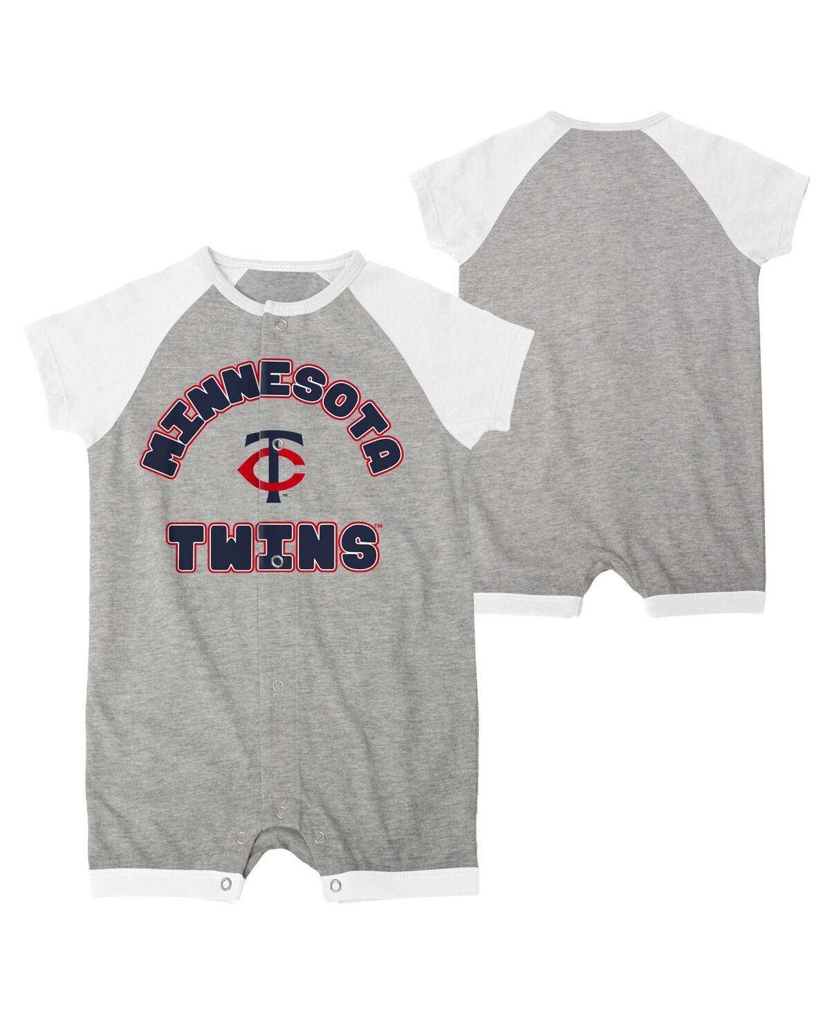 Outerstuff Infant  Heather Gray Minnesota Twins Extra Base Hit Raglan Full-snap Romper In Heather Gray