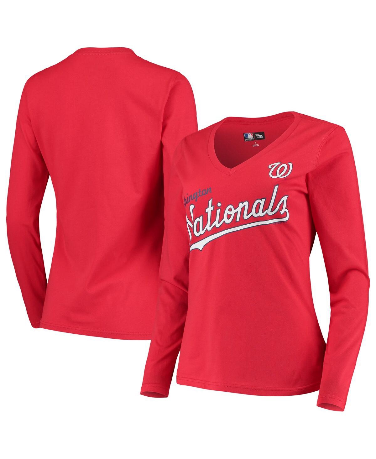 Shop G-iii 4her By Carl Banks Women's  Red Washington Nationals Post Season Long Sleeve T-shirt