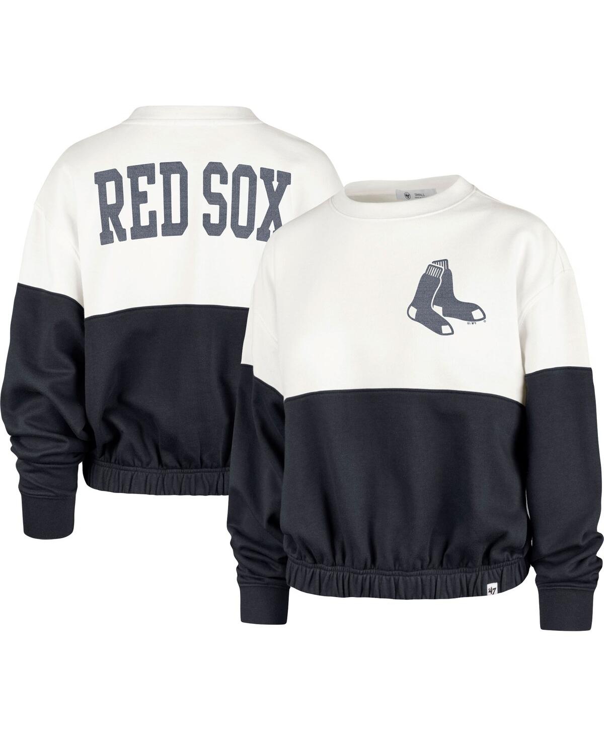 47 BRAND WOMEN'S '47 BRAND WHITE, NAVY BOSTON RED SOX TAKE TWO BONITA PULLOVER SWEATSHIRT 