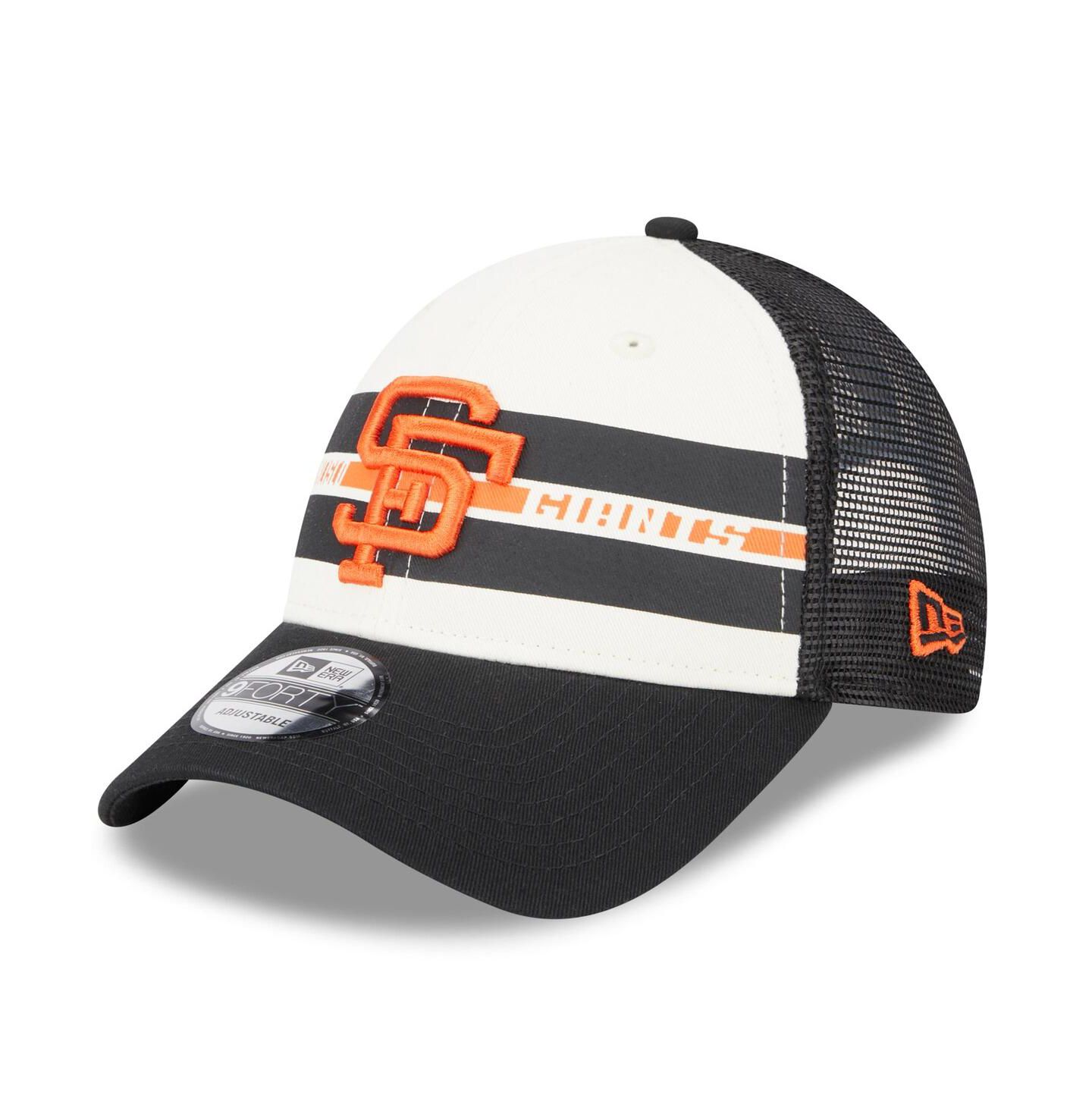 Мужская кепка New Era White, Black San Francisco Giants Team Stripe Trucker 9FORTY Snapback Hat — фото 2