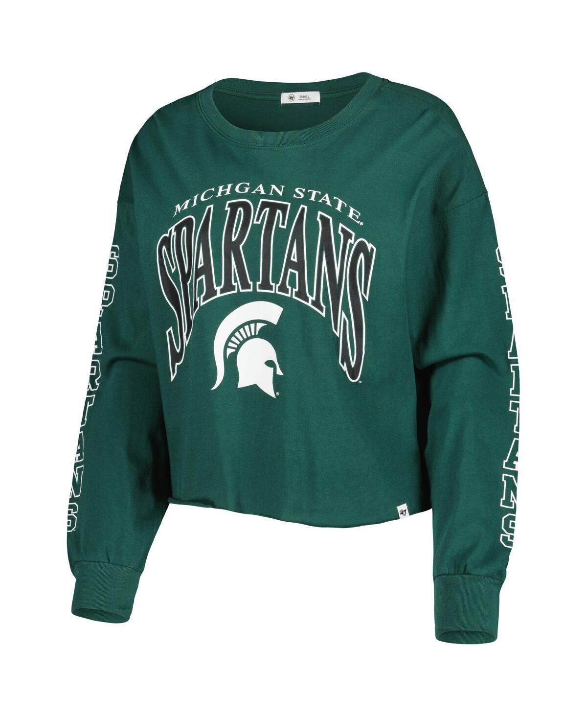 47 BRAND WOMEN'S '47 BRAND GREEN MICHIGAN STATE SPARTANS PARKWAY II CROPPED LONG SLEEVE T-SHIRT 