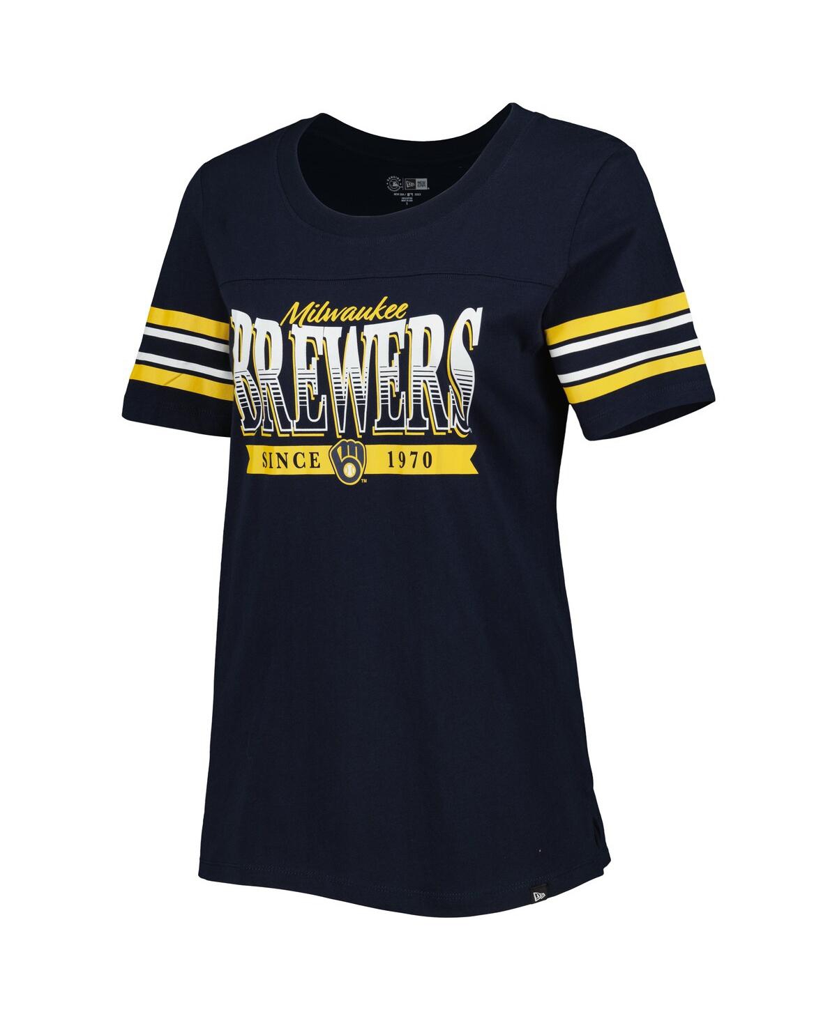 Shop New Era Women's  Navy Milwaukee Brewers Team Stripe T-shirt