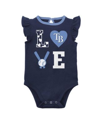Newborn and Infant Boys and Girls Navy, Light Blue Tampa Bay Rays Three-Piece Love of Baseball Bib, Bodysuit and Booties Set
