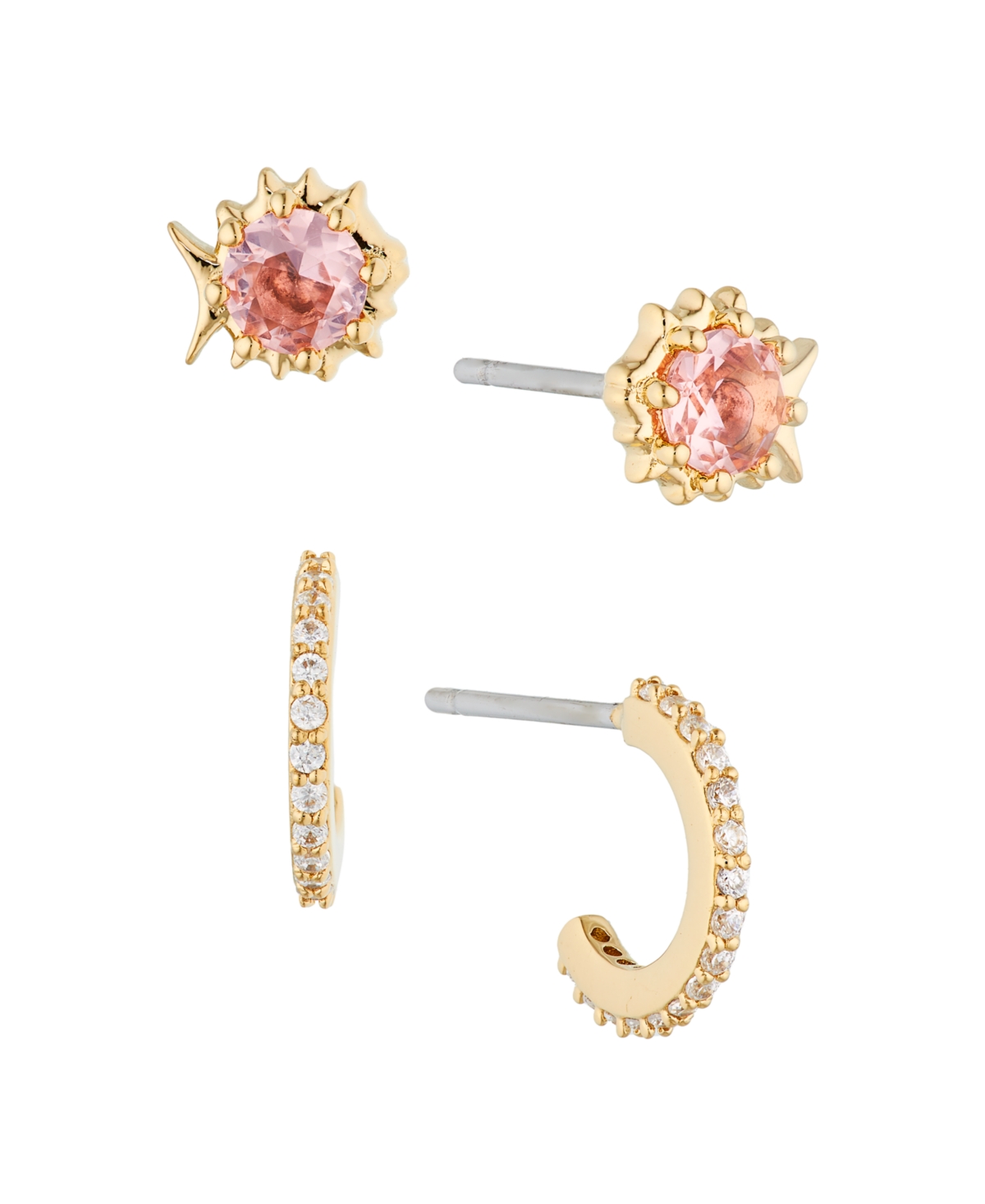 Ava Nadri Gold Cubic Zirconia Extra Small Pave Hoop And Puffer Fish Stud Earrings Set Of Two Pair