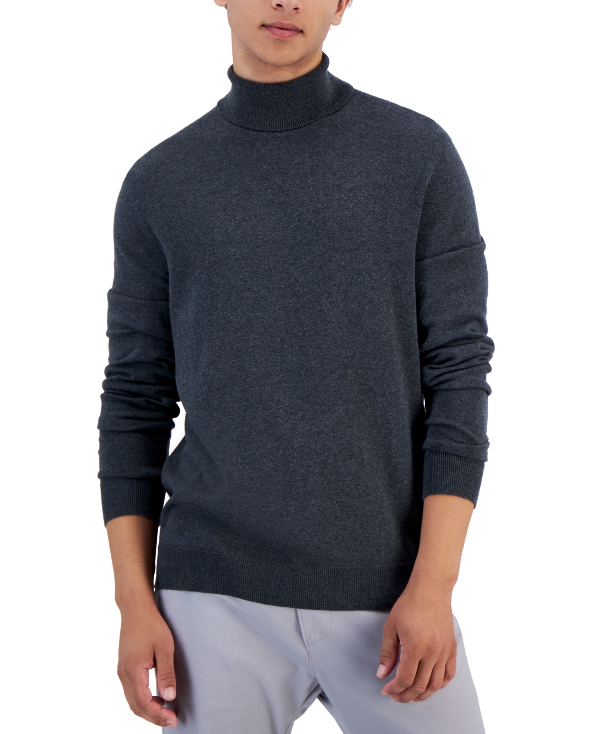 Alfani Men's Turtleneck Sweater, Created For Macy's In Dark Lead Heather