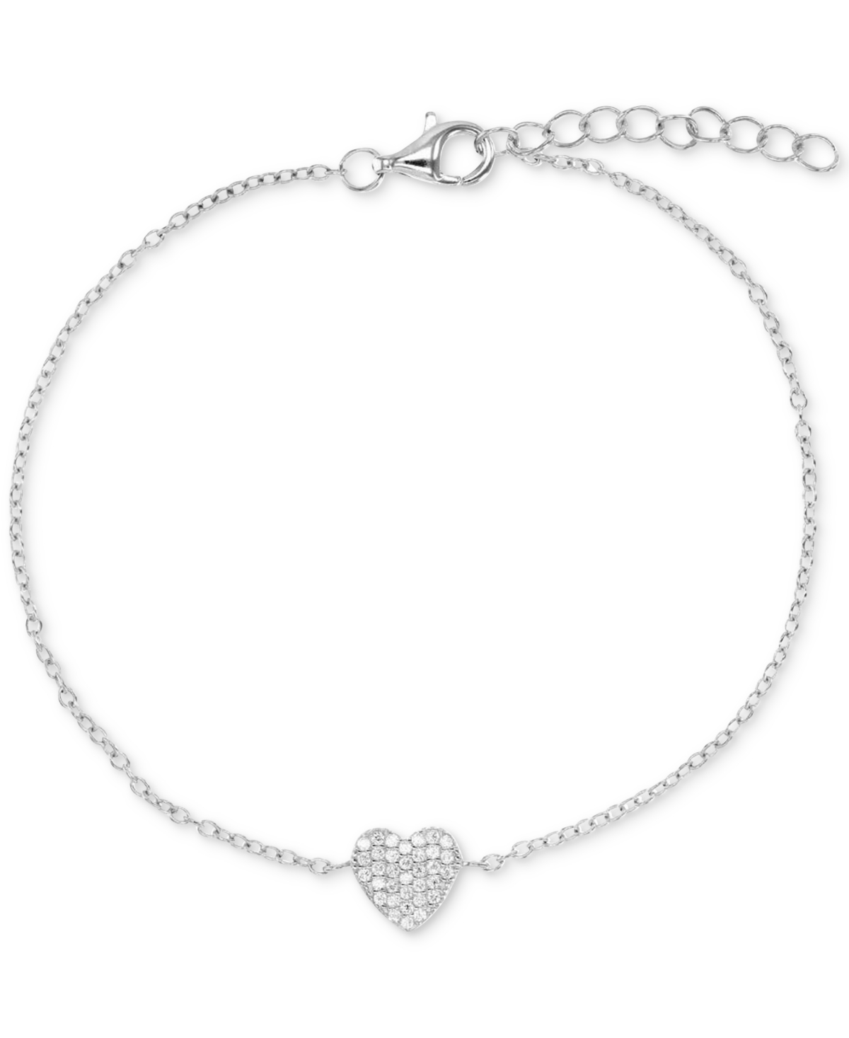 Macy's Cubic Zirconia Pave Heart Cable Link Bracelet In Silver