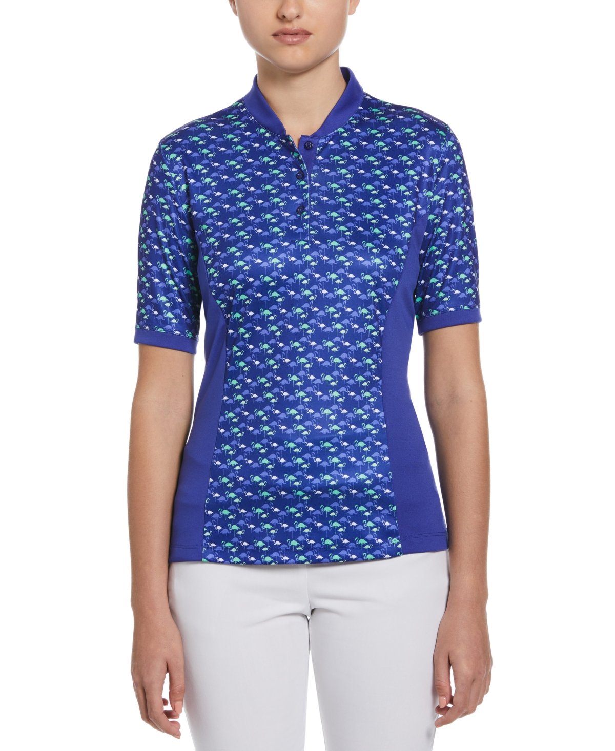 Pga Tour Women's Flamingo Print Half Sleeve Golf Polo Shirt In Bluing