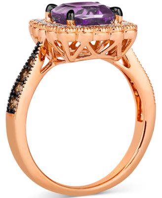 Grape Amethyst (2-1/5 ct. t.w.) & Diamond (1/2 ct. t.w.) Halo Ring in 14k Rose Gold
