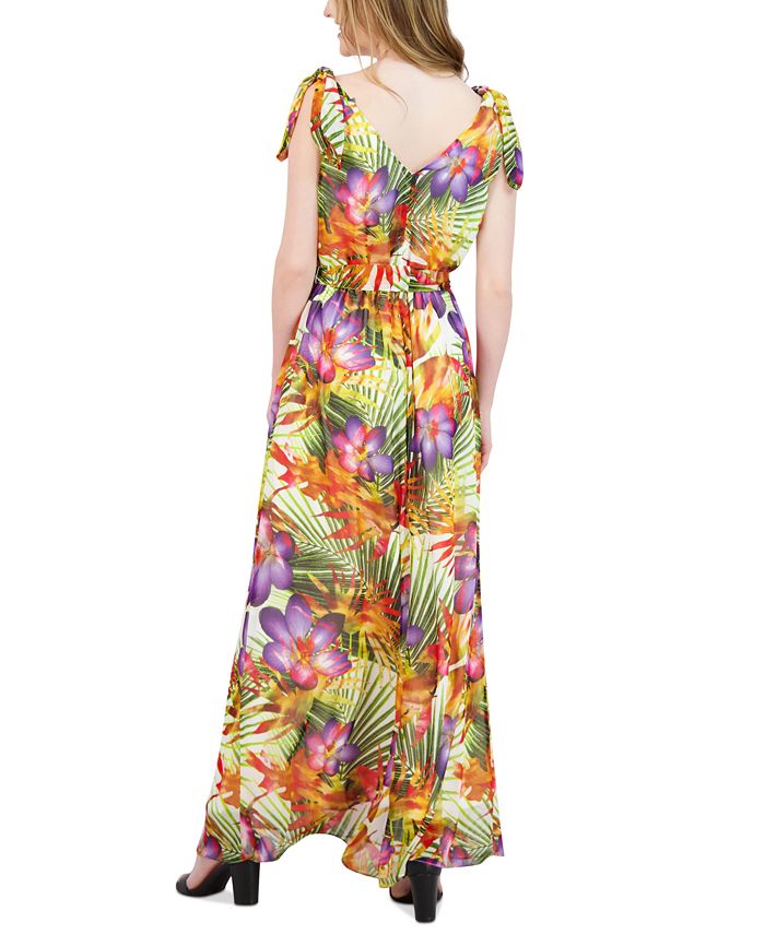 Donna Ricco Women's Printed Tie-Shoulder Maxi Dress - Macy's