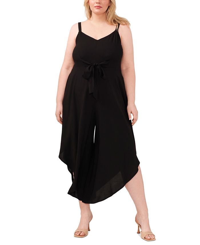 Vince Camuto Plus Size Sleeveless Tie-Front Side-Pocket Jumpsuit - Macy's