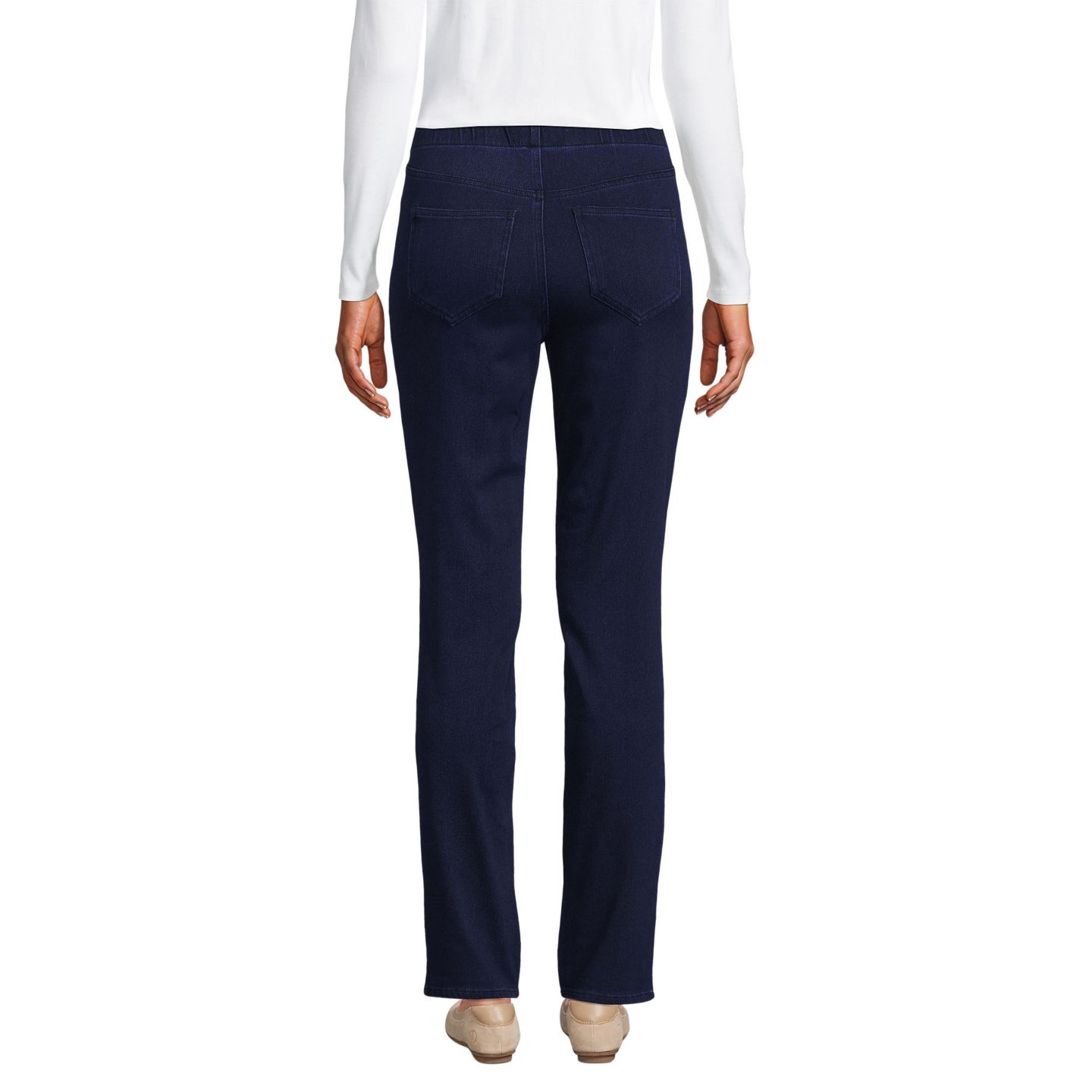 Женские джинсы Lands' End Petite Starfish Mid Rise Knit Denim Straight, цвет: Тёмный индиго — фото 2