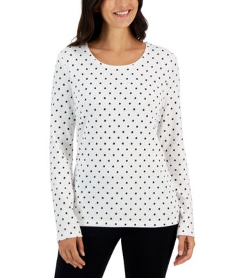 Karen Scott - Petite Dot Fiesta Long-Sleeve Top, Created for Macy's