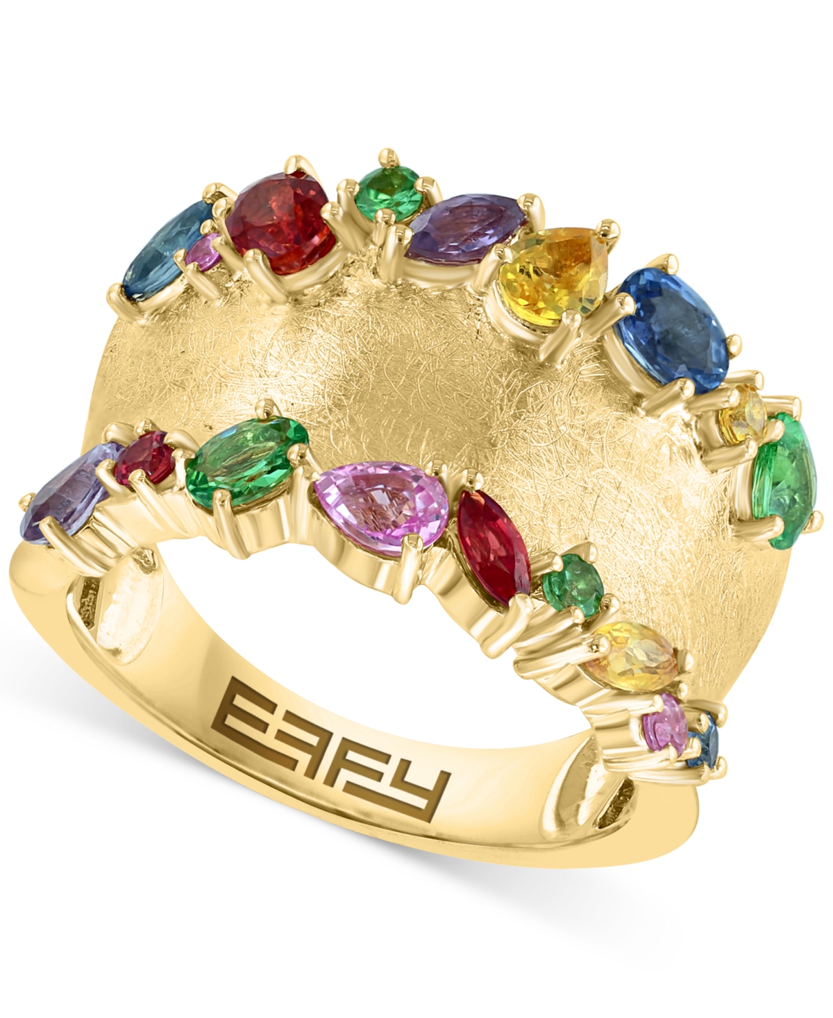 Effy Collection Effy Multi-sapphire (1-5/8 Ct. T.w.) & Tsavorite (1/3 Ct. T.w.) Textured Wide Width Statement Ring I In K Gold