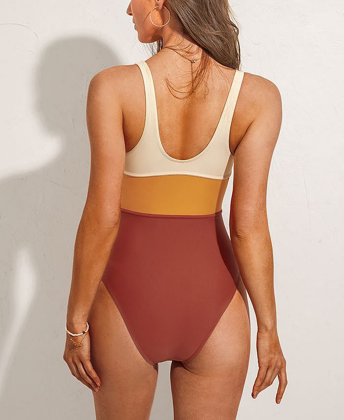 CUPSHE Women's One Piece Swimsuit Color Block Keyhole Cutout Bathing