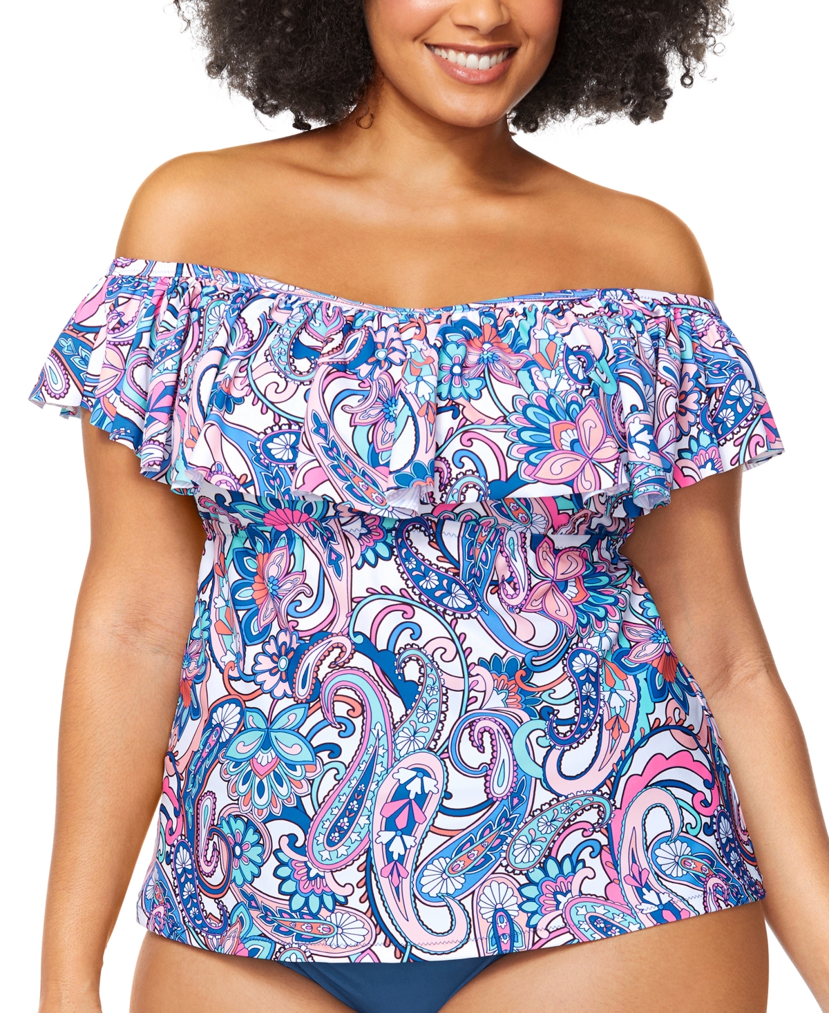 Raisins Curve Trendy Plus Size Tortuga Flounce Tankini Top Women's ...