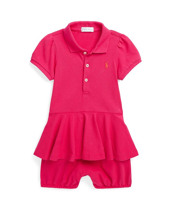 Ralph Lauren Baby Girls Peplum Polo Romper in Pink