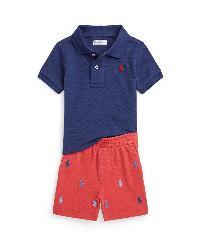 Polo Ralph Lauren Baby Boys Mesh Polo Shirt and Shorts, 2 Piece Set ...