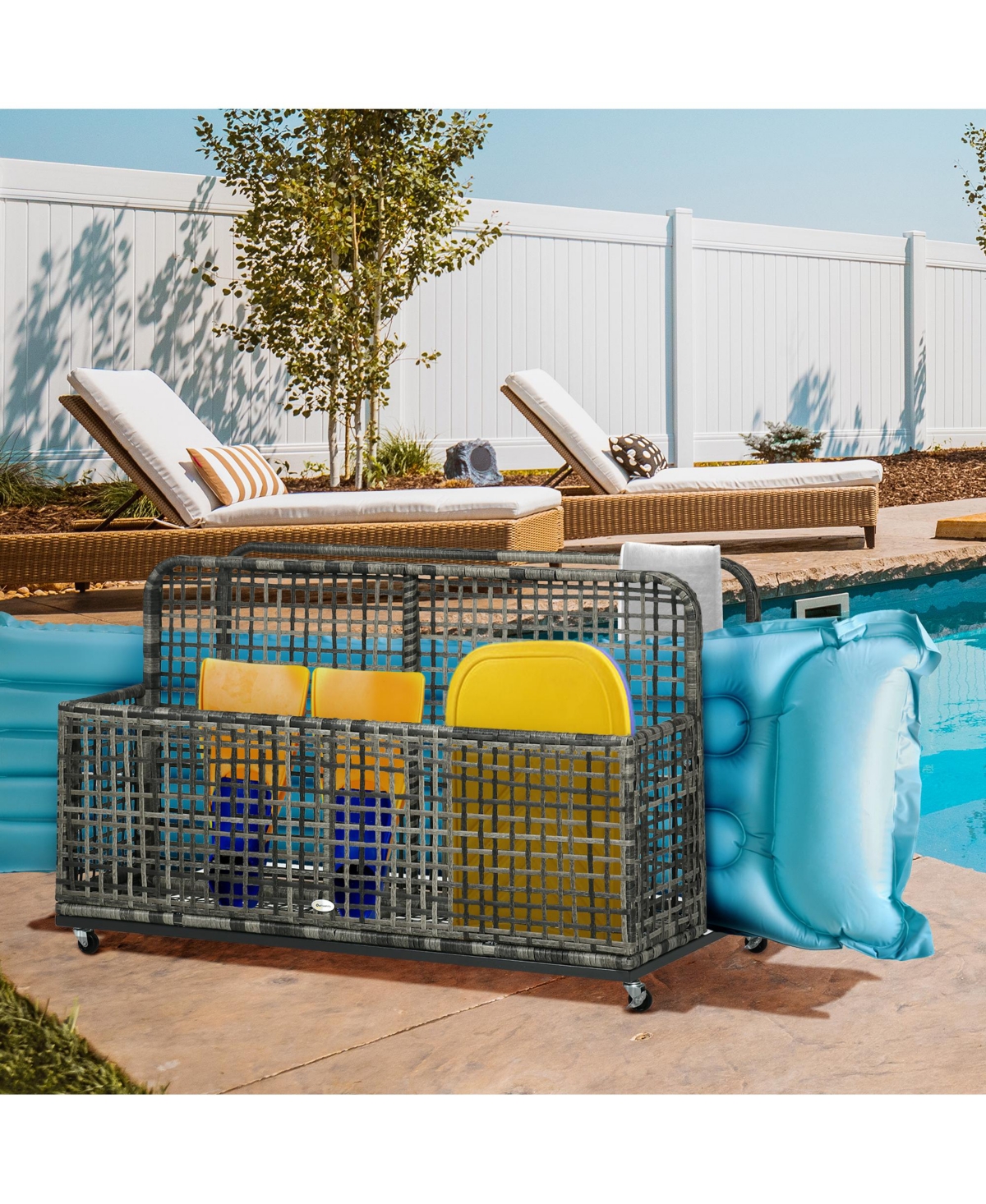 Outsunny Pool Float Storage with Wheels, Pool Caddy