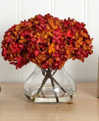 8.5"H Hydrangea Artificial Flower Arrangement with Glass Vase