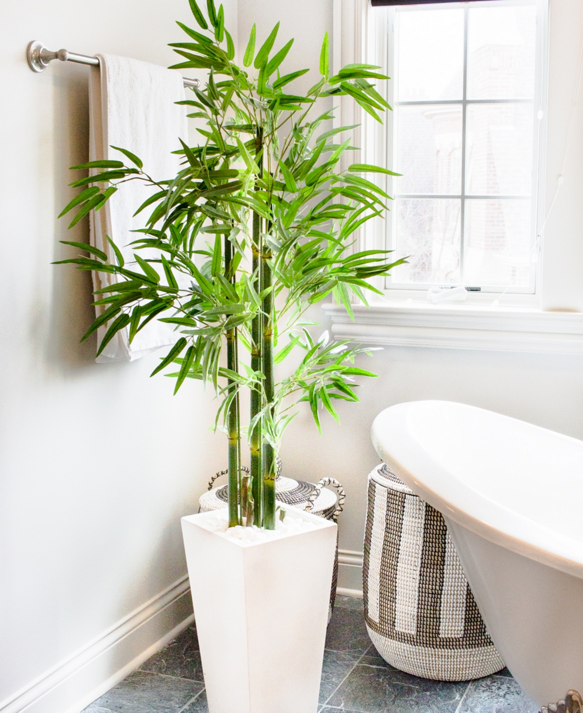 Nearly Natural 5' Bamboo Uv-Resistant Indoor/Outdoor Artificial Tree with White Planter