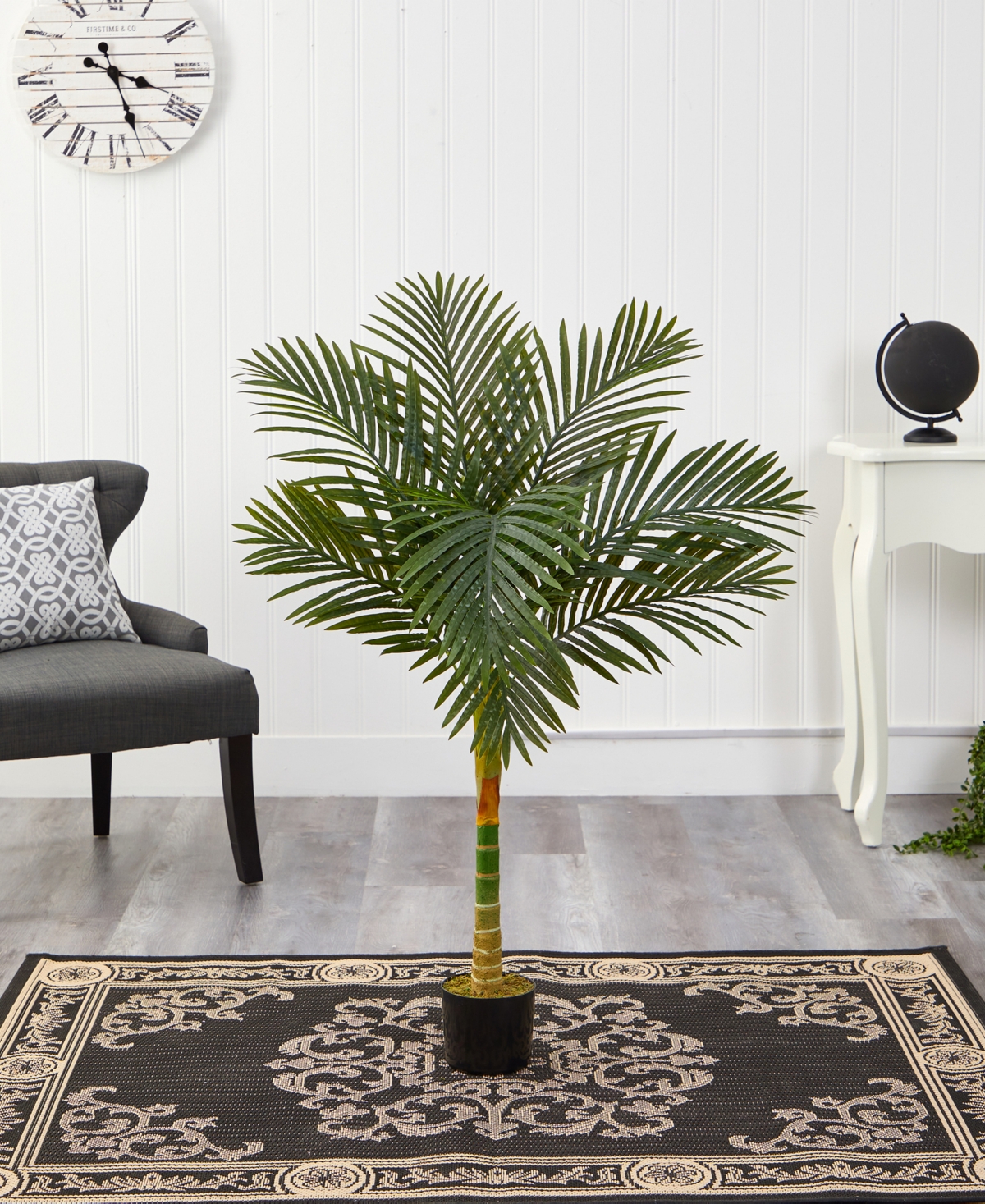 Shop Nearly Natural 4' Single Stalk Gold-tone Cane Artificial Palm Tree In Green