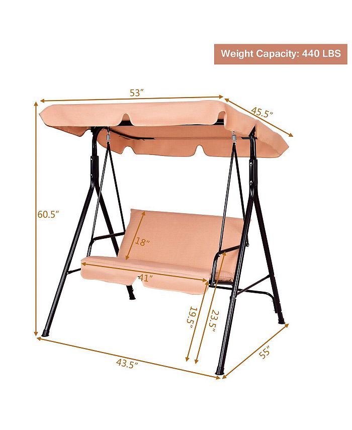 Costway Loveseat Patio Canopy Swing Glider Hammock Cushioned Steel