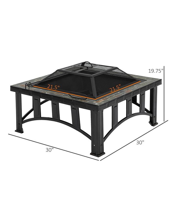 Outsunny 30" Outdoor Fire Pits, Square Steel Wood Burning Fire Pits