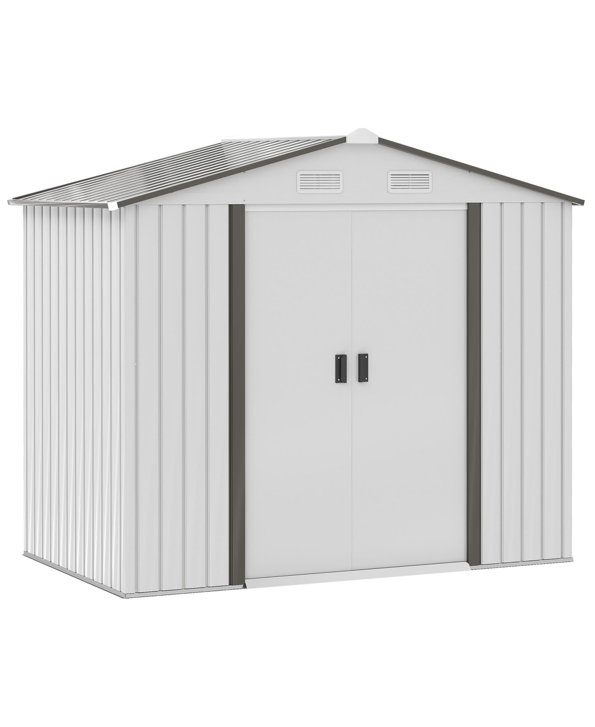 7' x 4' Steel Storage Shed Organizer, Garden Tool house with 4 Vents and 2 Easy Sliding Doors for Backyard, Patio, Garage, Lawn, White - Whit