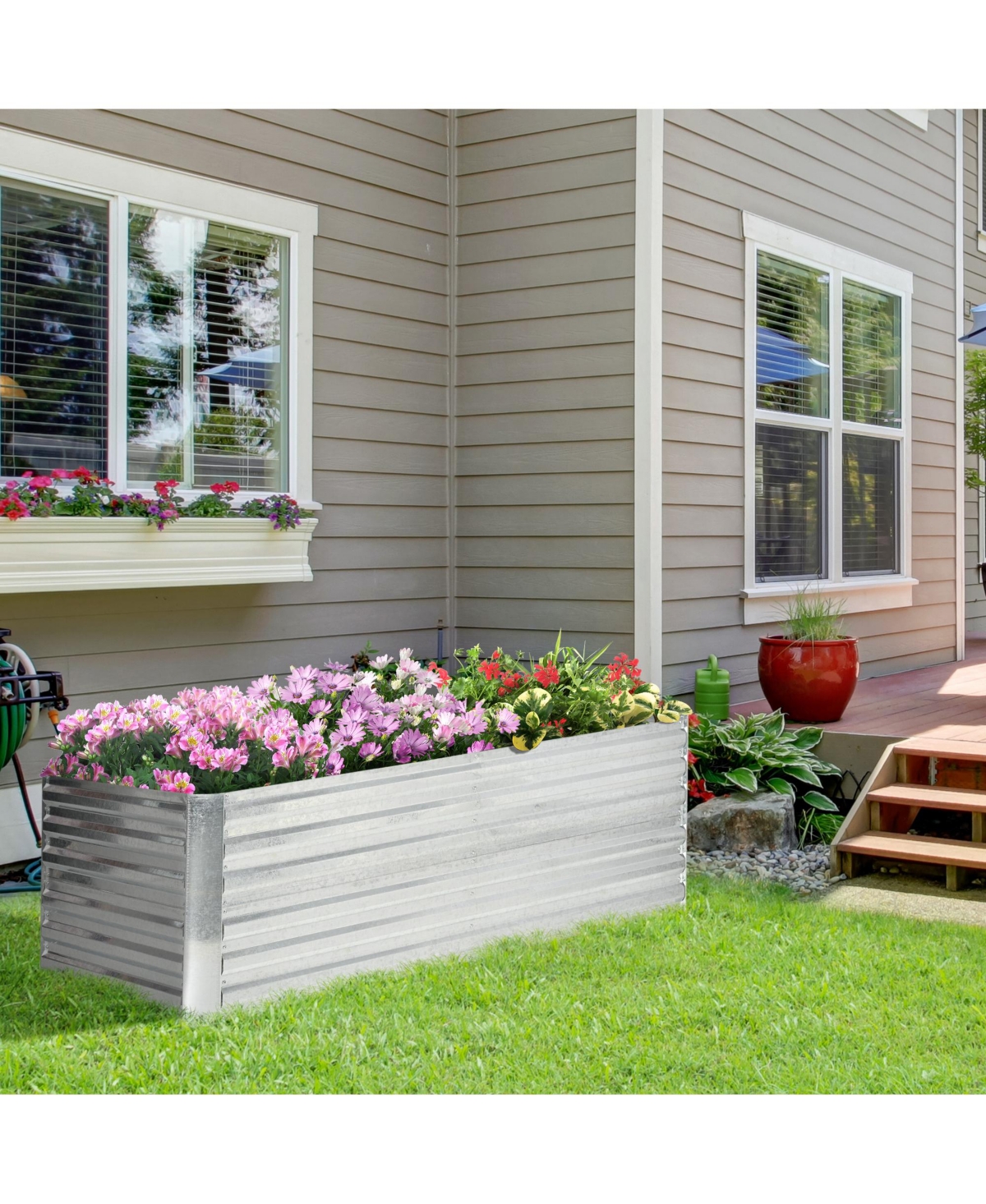 Outsunny Raised Garden Bed, 71" x 36" x 23" Galvanized Steel Planters for Outdoor Plants with Reinforced Rods for Vegetables, Flowers, and Herbs, Silv