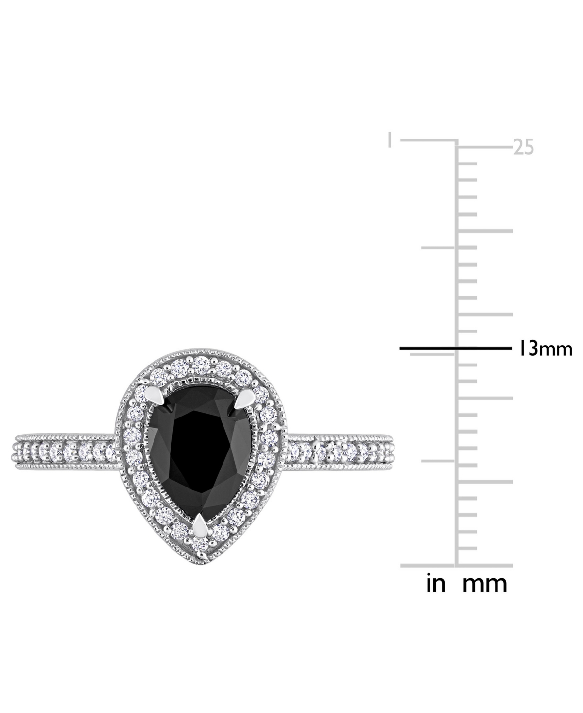 Black Diamond (1 ct. t.w.) & White Diamond (1/4 ct. t.w.) Pear-Cut Halo Engagement Ring in 14k- White Gold