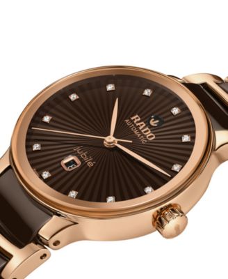 Women's Swiss Automatic Centrix Diamond (1/20 ct. t.w.) Brown High-Tech Ceramic & Rose Gold PVD Stainless Steel Bracelet Watch 31mm