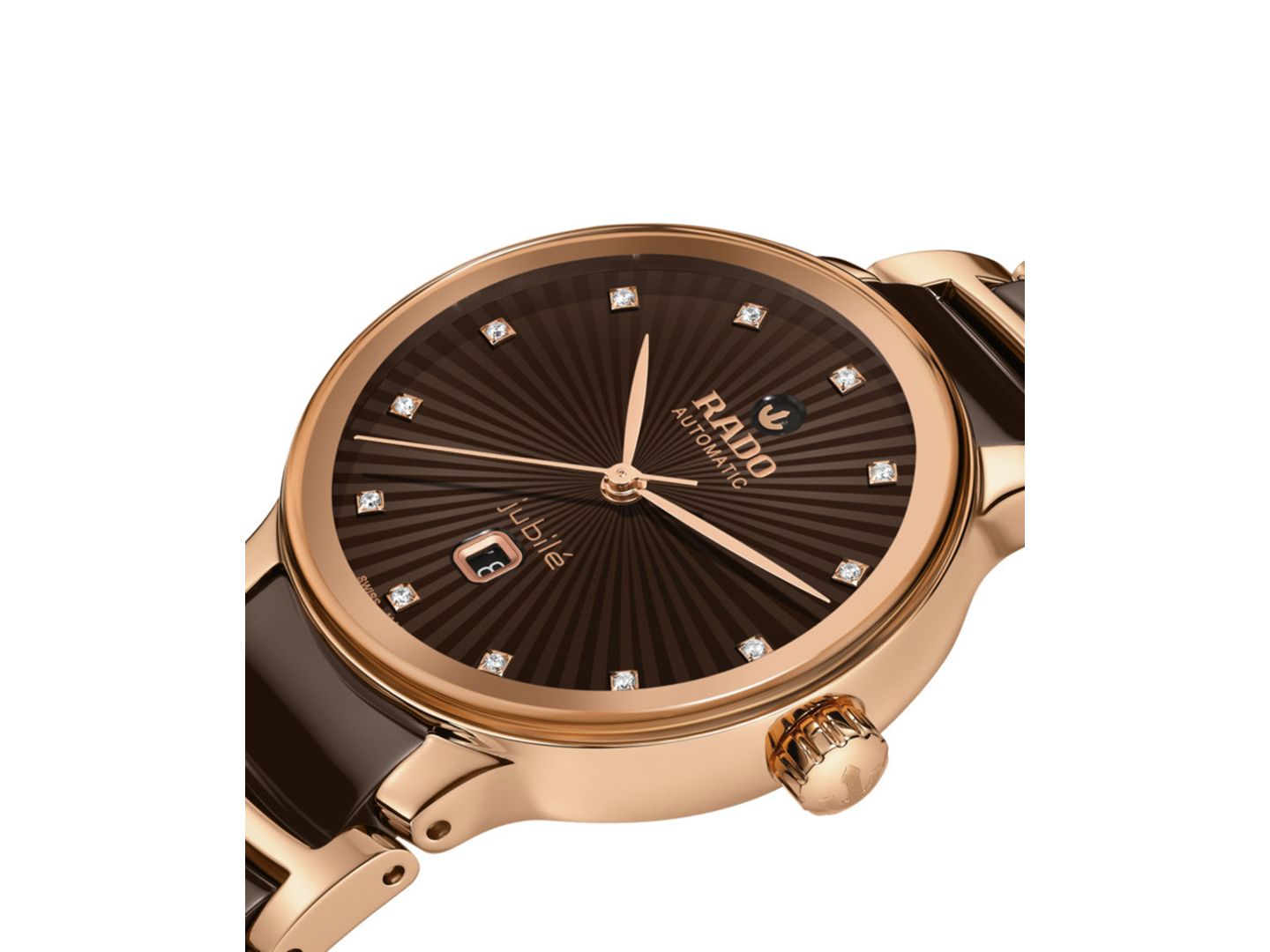 Женские часы Rado Swiss Automatic Centrix Diamond (1/20 ct. t.w.) Brown High-Tech Ceramic & Rose Gold PVD Stainless Steel Bracelet Watch 31mm — фото 2