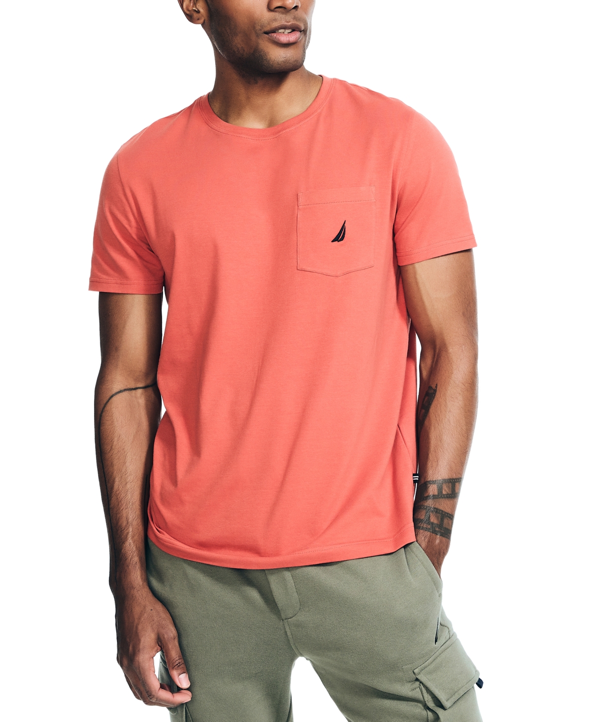 Nautica Men's Classic-fit Solid Crew Neck Pocket T-shirt In Cayenne