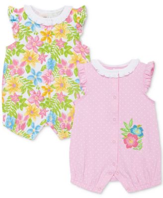 Little Me - Baby Girls Cotton Snap Up Rompers, Pack of 2