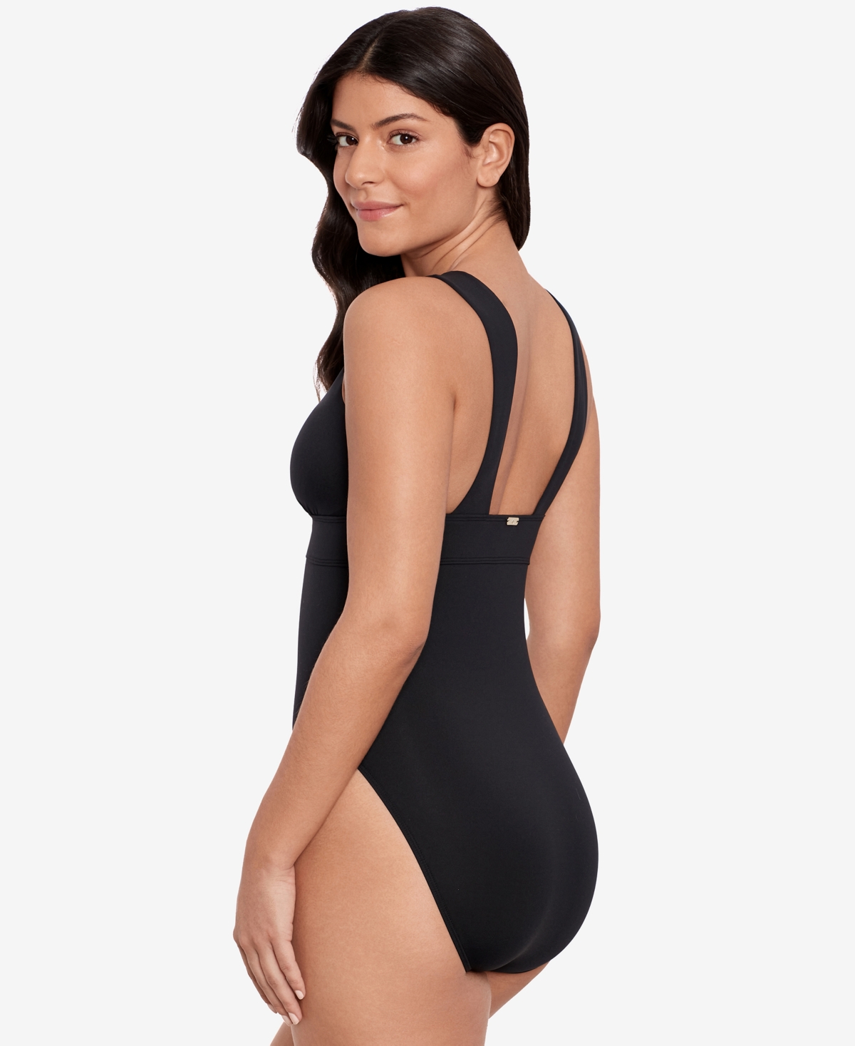 Ralph Lauren Modern V Neck One Piece Swimsuit In Black