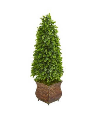 Nearly Natural 41” Eucalyptus Cone Topiary Artificial Tree in Metal Planter (Indoor/Outdoor)