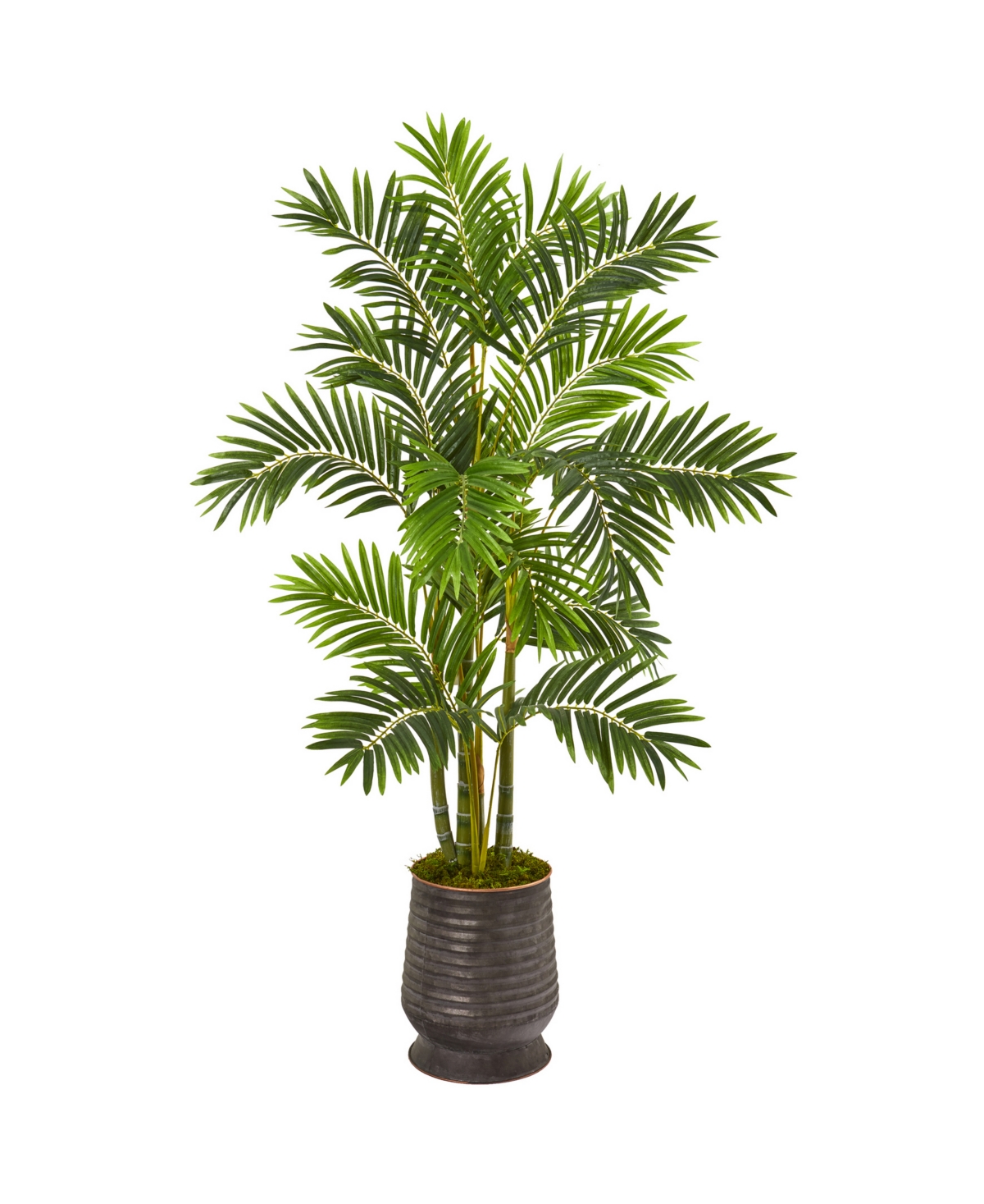 Nearly Natural 63" Areca Palm Artificial Tree in Ribbed Metal Planter