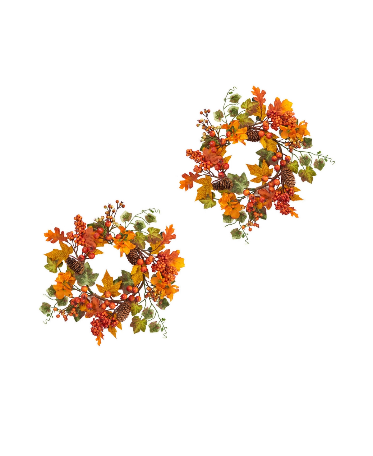 Autumn Hydrangea and Pinecones Artificial Wreath Set, 2 Piece