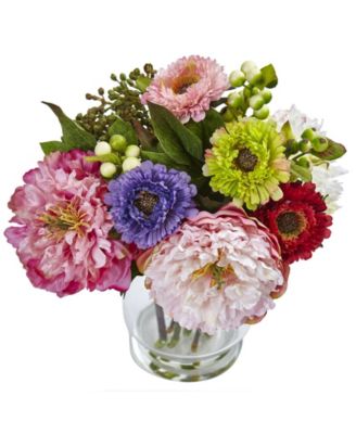 Peony & Mum in Glass Vase