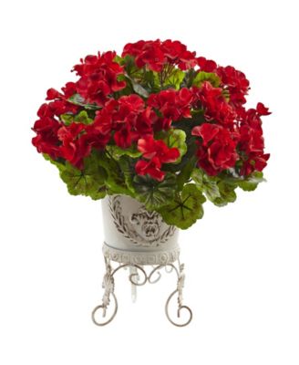 Nearly Natural - Geranium UV-Resistant Indoor/Outdoor Artificial Plant in Metal Planter