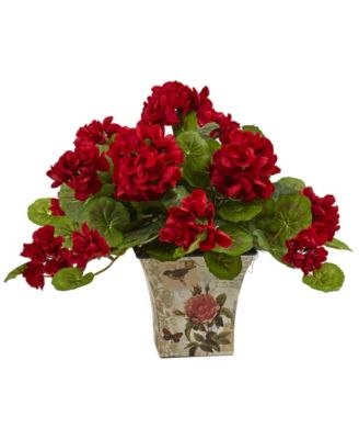 2-Pc. 11" Geranium Flowering Artificial Plant Set in Floral Planters