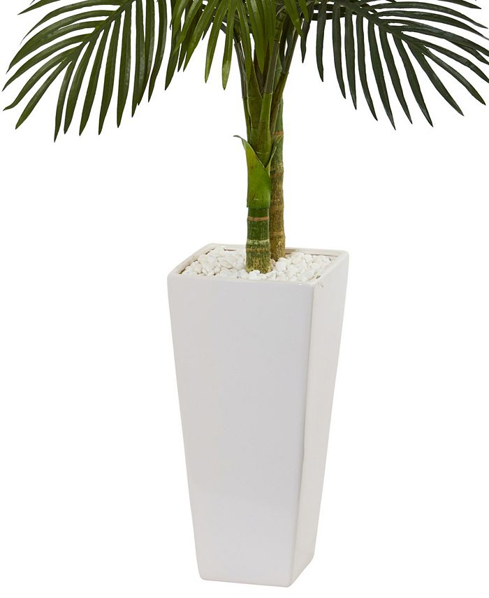 Nearly Natural 5' Golden Cane Palm Artificial Tree in White Tower