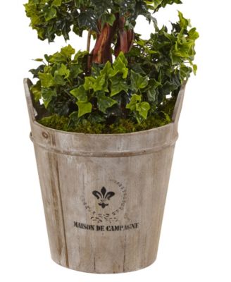 4' English Ivy UV-Resistant Indoor/Outdoor Artificial Tree in Farmhouse Planter