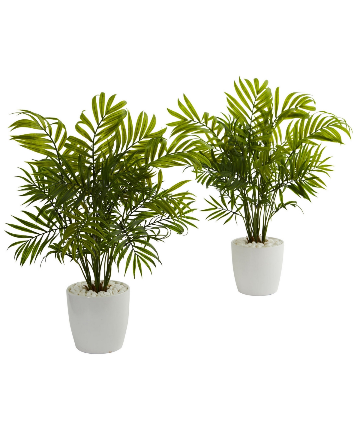 Nearly Natural Set Of 2 Palms Artificial Plants N White Planter In Green