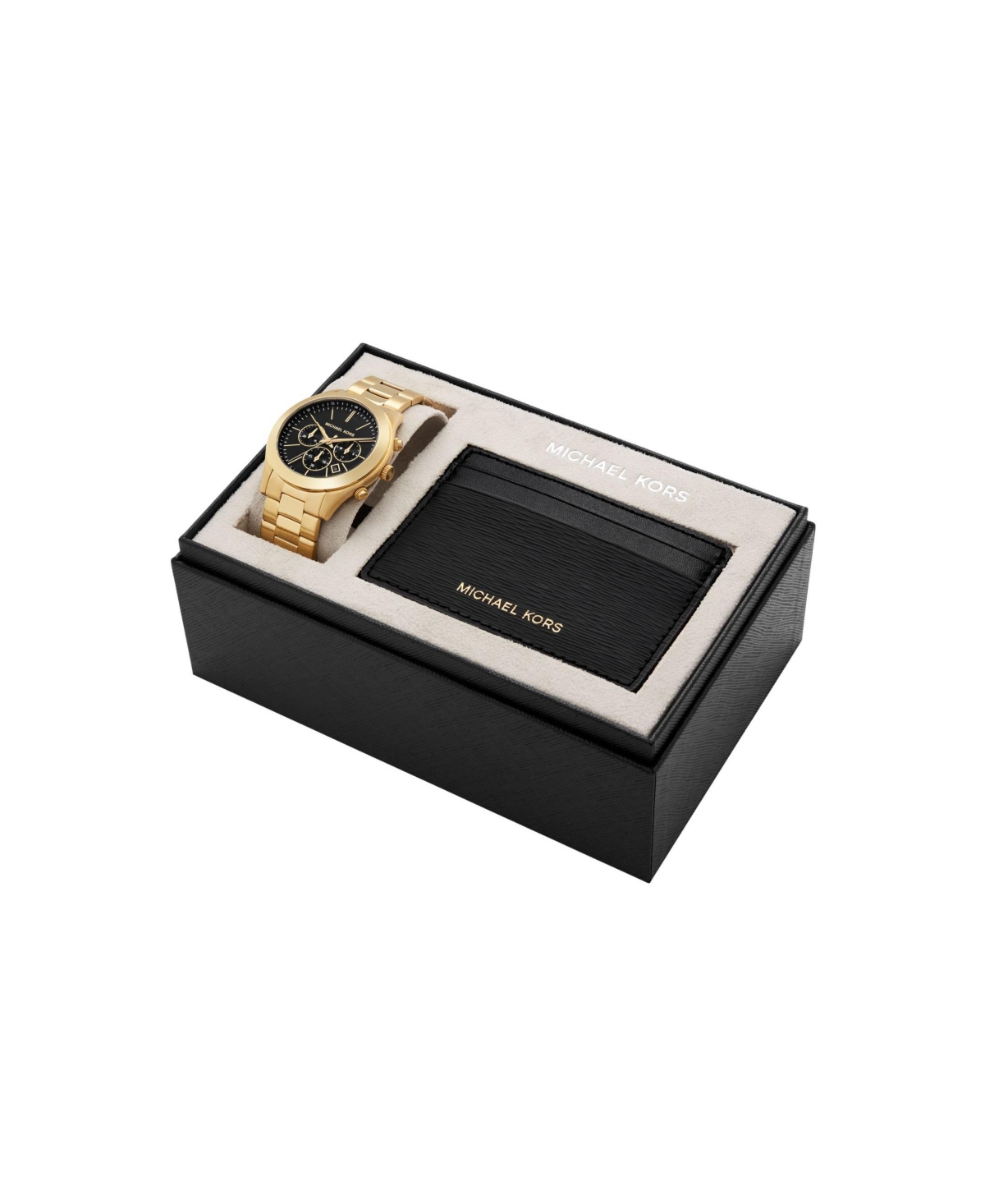 Shop Michael Kors Men's Slim Runway Quartz Chronograph Gold-tone Stainless Steel Watch 44mm And Slim Card Case Set