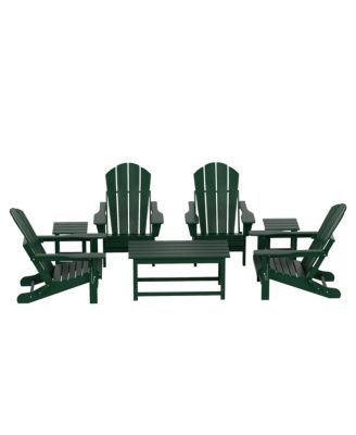 7 Piece Set Outdoor Folding Adirondack Chairs with Coffee Table Side Table