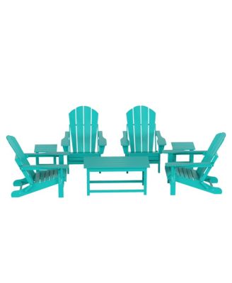 7 Piece Set Outdoor Folding Adirondack Chairs with Coffee Table Side Table