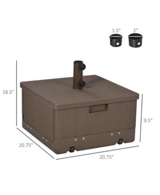 3-in-1 Outdoor Umbrella Base, Coffee End Table, Flower Box Planter, 175lbs Capacity Patio Umbrella Stand Table with Wheels and Handles, Brown