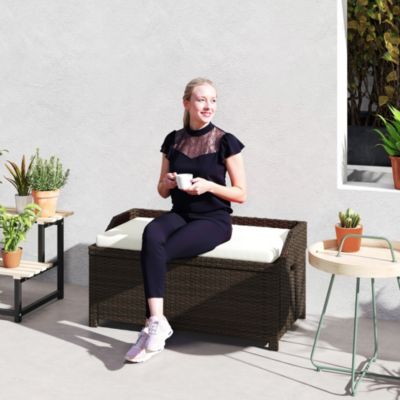 Wicker Storage Bench Deck Box with Comfortable Cushion,